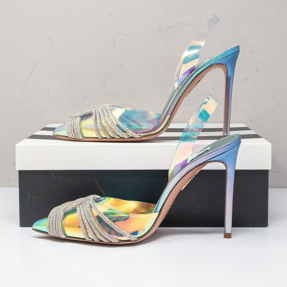 Aquazzura Gatsby Sling 105 Iridescent Blue Slingback Heels, Size 39 (9 US) - Picture 3 of 10